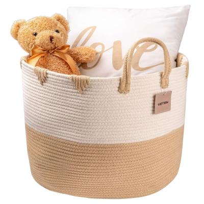 China 3 Set Cotton Rope Basket Large Capacity Round Woven Cotton Rope Basket Stitched Stocked Premium Cotton Rope Basket for sale