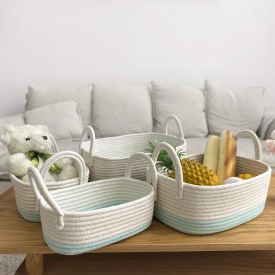 China Cotton Rope Storage Stocked Baskets Set Cotton Rope Basket Hanging Luxurious Woven Cotton Rope Basket for sale