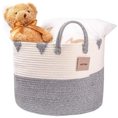 China Hot Cotton Woven Type Stocked Rope Basket New Handmade Cotton Rope Basket Cotton Rope Printed Canvas Basket for sale