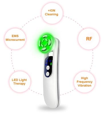 China Portable/Rechargeable RF Beauty Equipment EMS Microcurrent Face Lift Skin Care Cleansing LED Light Vibration Home RF Beauty Device Machine for sale