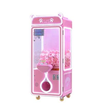 China Hot Sale Guangdong Attractive Appearance Pet Doll Clip Claw Machine Pink Blue Decoration Toy Dropping Machine For Market for sale