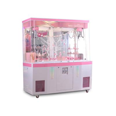 China Arcade Games Coin Operated Toy Machine Double Doll Claw Cute Appearance Decoration Adorable Pink Clip Falling Players for sale