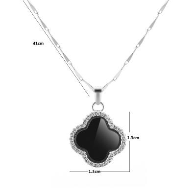 China Luxury Shiny Women's Black Leaf Clover 925 Necklace Bracelet & Bangle Earring Black Sterling Silver Pendant Set Four for sale