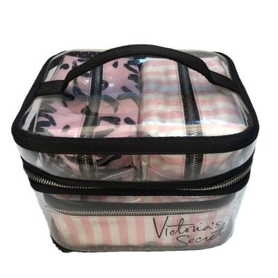 China Latest Design Durable All In One Waterproof Transparent Clear PVC 4pc Travel Organizer Cosmetic Vanity Bag Set For Women for sale