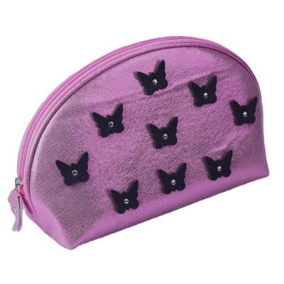 China Wholesale Custom Durable Pink Fashionable Cosmetic Pouch Half Moon Travel Organizer Zipper Metallic Shinning Cosmetic Bag for sale