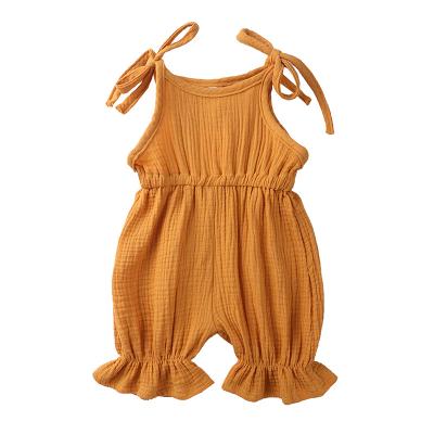 China OEKO-TEX CERTIFICATE Girl Ruffle Ruched Rompers Bowknot Cotton Baby Canvas Overalls for sale