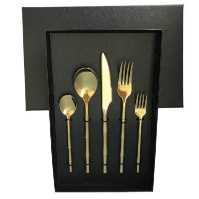 China Luxury Silver Polish Disposable Flatware Set Mirro Gold Shape Handle Stainless Steel Bamboo Cutlery Set for sale