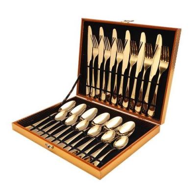 China Hot Selling Disposable Cutlery Luxury Flatware Set Silverware 24pcs Set Gold Stainless Steel Spoon Fork Knife Cutlery Flatware Sets for sale