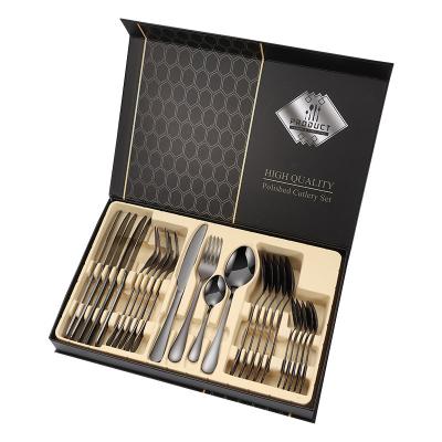 China Hot Sale Disposable Spoon Fork Luxury Colorful Flatware Set Stainless Steel Cutlery Set 24pcs With Gift Box for sale