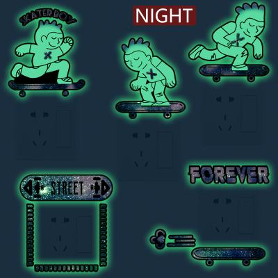 China Waterproof+Eco-friendly Cute Cartoon Design Skateboard Teenager Switch Sticker Kids Room Decoration Sticker Glowing Fluorescent Stickers for sale