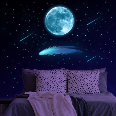 China Wholesale Waterproof+Eco-friendly Glowing Fluorescent Meteor Stickers Wall Sticker Kids Room Decoration Lunar Sticker for sale