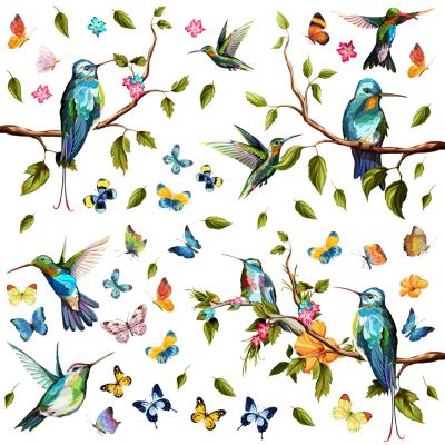 China Waterproof+Eco-friendly Creative Design Colorful Hummingbird Branch Window Clings Stickers Home Glass Decoration Double Sided Visual Sticker for sale