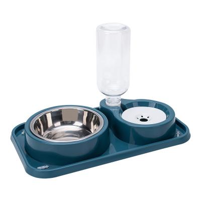 China Cat Double Bowl Viable Anti-spill Automatic Pet Drinking Water Food Bowl With Suction Cup for sale