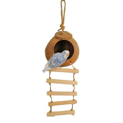 China Viable Parrot Coconut Ladder Nest Bird Toys Bird Squirrel Hamster Hot Coconut Shell Nest for sale