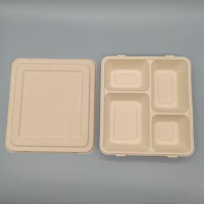 China Disposable Bagasse Maker Bagasse Food Tray 4 Compartments Disposable Sugarcane Bagasse Food Maker for sale