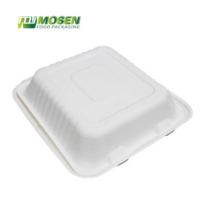 China High Quality Hinged Biodegradable Eco-Friendly Disposable Compartment Bagasse Disposable Food Container for sale