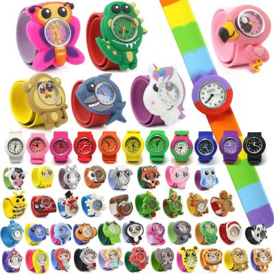 China Lovely Date Kid Slap Watch Children 3D Cartoon Automatic Silicone Animal Slap Bendable Watches for sale