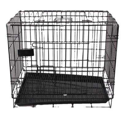 China Durable Large Dog Crate Carriers Houses Dog Kennel Metal Wire Double Door Folding Pet Pet Crate With Plastic Tray And Handle for sale