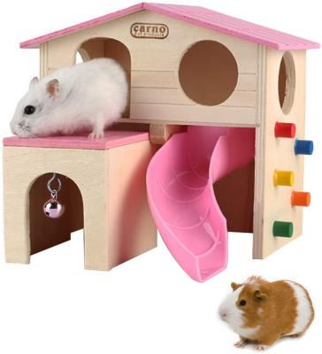 China Small Viable Pet Hideout Animal Hamster House With Wooden Ladder Slide Climbing Hut Funny Play Toys Chews For Small Animals Like Dwarf for sale