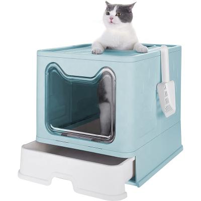 China Sustainable New Design Gogopet Large Collapsible Cat Litter Box With Enclosed Full Drawer Pet Toilet Box for sale