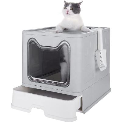 China Viable Collapsible Cat Litter Box with Lid, Large Top Entry Trash Can with Cat Litter Scoop, Cat Supllies for sale