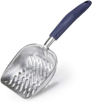 China Cat Litter Scoop Solid Aluminum Alloy Stocked Strainer Deep Shovel With Long Flexible Handle for sale