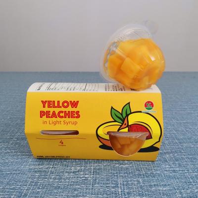 China 4oz/113g IQF Canned Yellow Peach Cuts In Light Syrup In Plastic Cup for sale