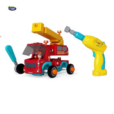 China Educational DIY Toys Children Educational DIY Inertial Electric Fire Truck Take Down Car Toy With Music for sale