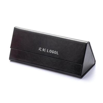 China Outdoor Leather Triangle Logo Custom Folding Classic PU Sunglasses Case for sale