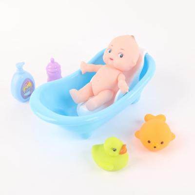 China Toy Promotional Top Quality Kids Summer Toys Vinyl Battery Operated Baby Shower Set With Blue Tub And Bath Toys for sale