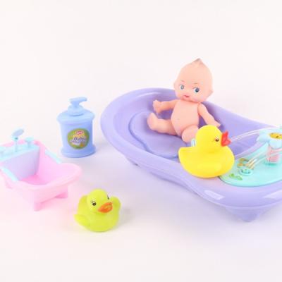 China Toy Attractive Price New Type Battery Operated Novelty Children Toys Vinyl Baby Shower Set With Purple Tub for sale