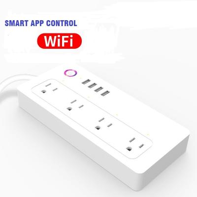 China New Trend Residential/Multipurpose US Standard 4 Outlets & 4 USB Smart Life Wifi Power Strip 5ft Extender Cord Plug Extension Cord for sale