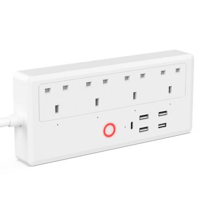 China 2021 New Sales Residential / Multipurpose Smart Life UK Standard Smart Power Strip With Type C Extension Socket Support Amaon Alexa for sale