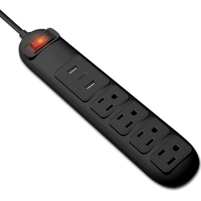 China Residential / General Purpose Wholesales 4 AC Outlets & 3 USB Port Extension Outlets With Type C PD 18W US Standard Surge Protector Power Strip for sale