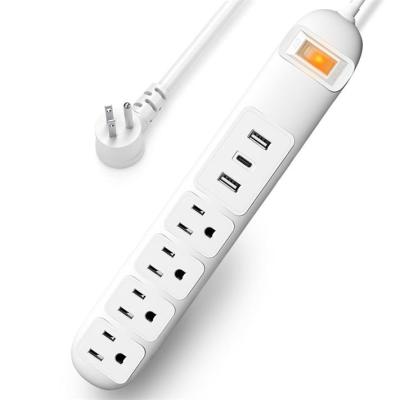 China Residential / General Purpose Wholesales 4 AC Outlets & 3 Ports USB Extension US Plug Standard Surge Protector Power Strip With Type C PD 18W for sale