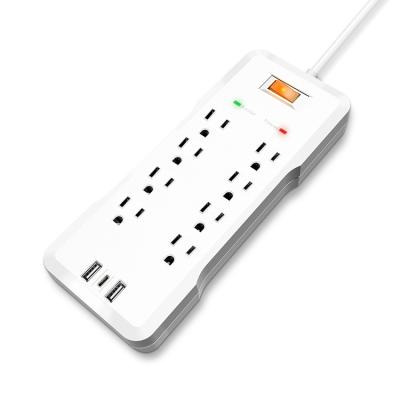 China Residential / General Purpose Most Popular US Standard 8 Outlet And 2 USB Surge Protector With Type C PD 18W Flat Socket Power Plug for sale