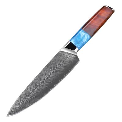 China 67layers VG10 Damascus Kitchen Knife Resin Knot Wood Premium Steel Handle Cooking Slicing Knives 8inch Chef Knife for sale