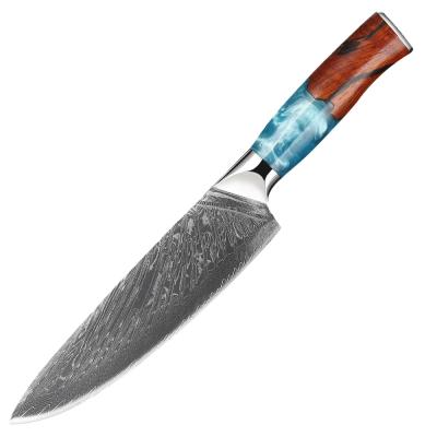 China Newest design viable rosewood knot and luxury quality 8inch 67layers VG10 Damascus steel chef knives resin handle kitchen knife LFGB for sale