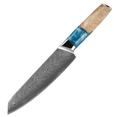 China Viable Premium Home Kitchen Tool 8inch Japan Kiritsuke Knives With Resin Knot Handle Wood Chef Knife VG10 67layer Damascus Gyuto Steel for sale