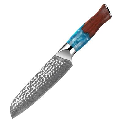 China Viable New Arrival 7Inch Santoku And Wooden 67 Layers VG10 Damascus Steel Chef Kitchen Knives Japanese Resin Handle Knife for sale