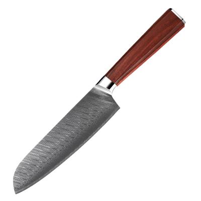 China Newest Viable Item LFGB 67Layers VG10 Damascuse High End Delivery Rosewood Handle Kitchen Knives Fast Delivery 7inch Steel Santoku Chef Knife for sale