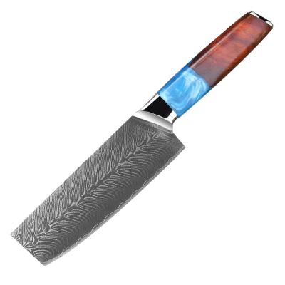 China New Design 6.5inch Resin Handle Knot Cleaver LFGB Luxury Quality VG10 Damascus 67layers Japan Wood Steel Nakiri Chef Knife for sale