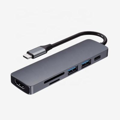 China SuperSpeed ​​/ Slim & Compact 4K TF 6-In-1 Type C to USB 3.0 Multi Game Socket USB-C Hub with Quick Charge for sale