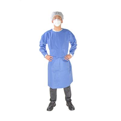 China Sale high quality blue sms isolation gown pp nonwoven 30gsm disposable gown breathable well for sale