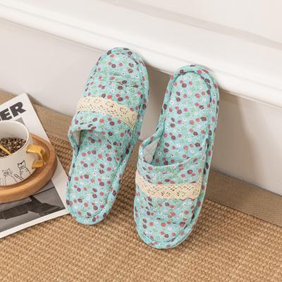 China Comfortable and lightweight Customizable hot sell OEM four seasons universal lovers soft flooring cotton linen slippers for home for sale