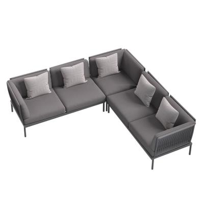 China Modern Aluminum Patio Furniture Modern Outdoor Rope Sectionals Garden Metal Lounge Sofa Set With Waterproof Fabric Cushion for sale