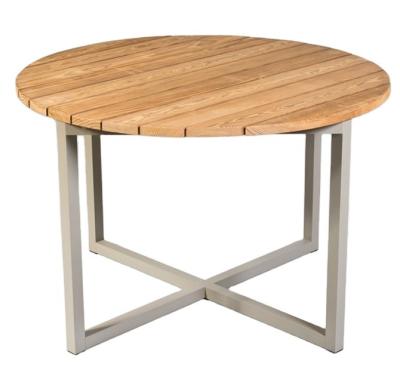 China Garden Picnic Traditional Outdoor Round Aluminum Dining Table Teak Wood Top for sale