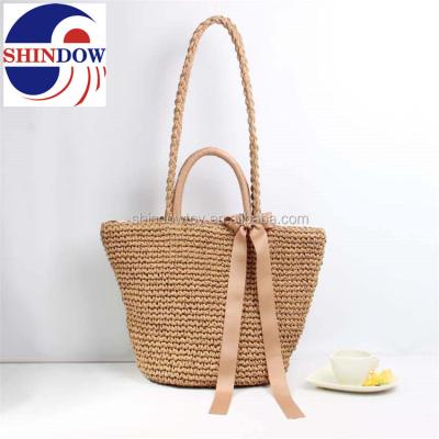 China Environmental Friendly Double Handles Fashion Straw Bag With Customized Color for sale