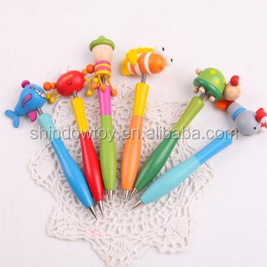 China office & Hot Sellable School Pen Cartoon Animal Wooden Ballpoint Pens for sale