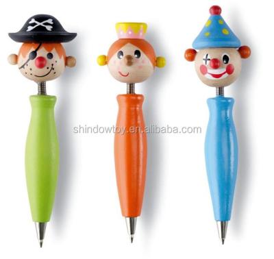 China Promotional Funny Animal Wooden Cartoon Ball Pen Puppet Head On Top Ball Pen for sale